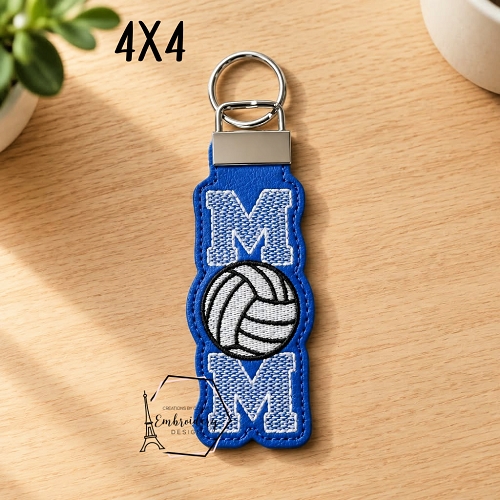 Volleyball Mom Long Key Fob Embroidery Design - 4x4